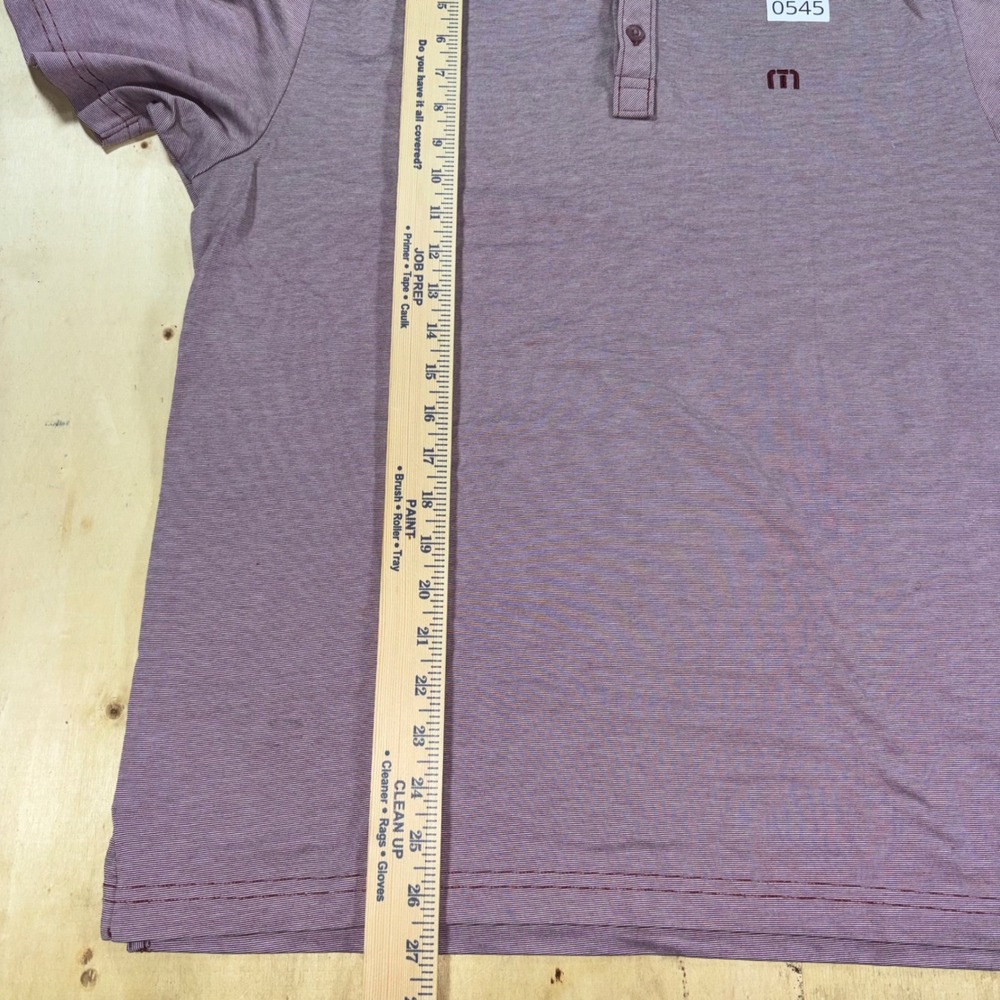 TravisMathew Mens L Burgundy White Micro Stripe Golf Polo Shirt Short Sleeve - Picture 3 of 5
